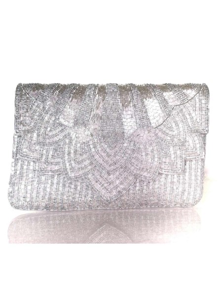 Pochette en strass blanc et argent pour les invités