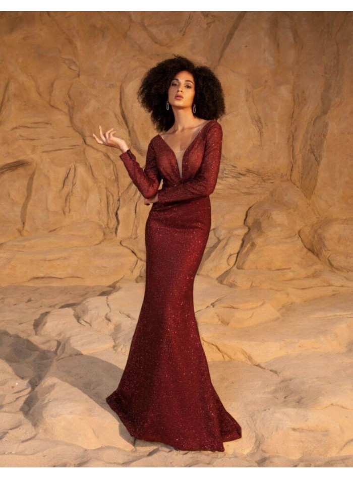 Robe longue de soirée sirène bordeaux