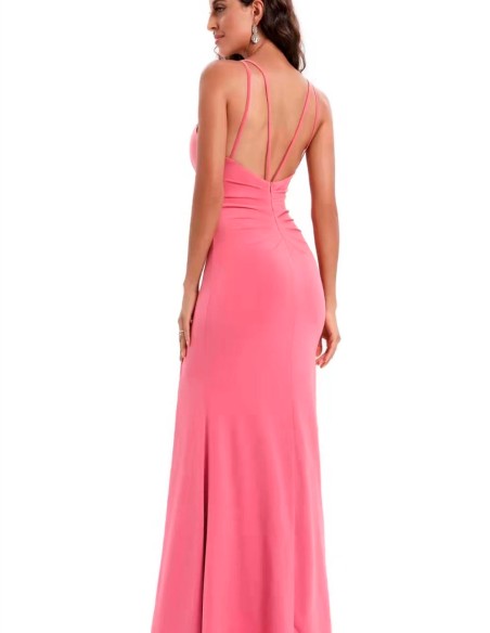 Long evening dress with halter neckline and slit