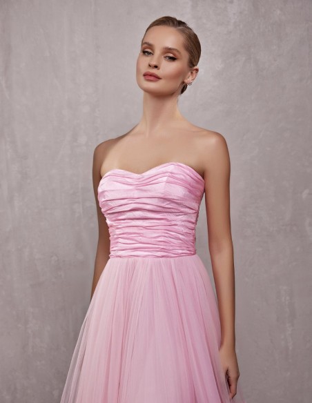 Vestido de gala palabra de honor con maxi falda de tul rosa-2 Vestido de gala palabra de honor con maxi falda de tul rosa-2