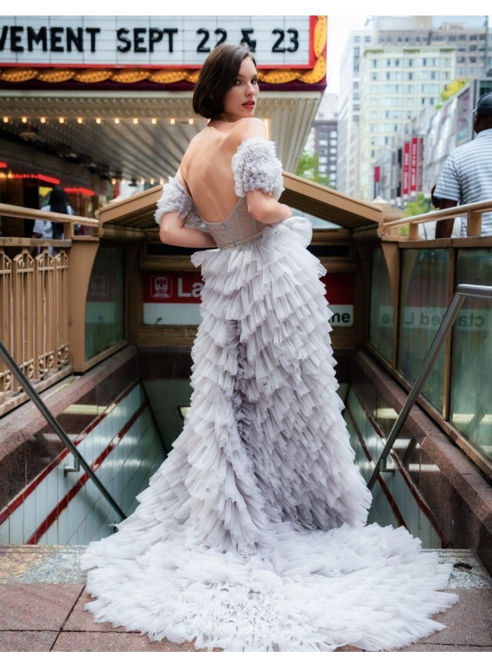 Robe longue de fête avec volants en tulle et...