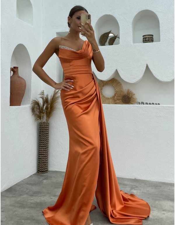 Burnt Orange Prom Dress | Satin Evening Prom Dress | DOYIN LONDON