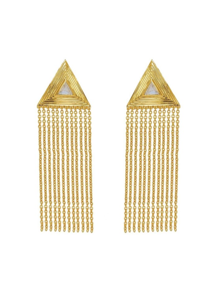 Boucle d'oreilles longue avec franges en chaîne plaquée or