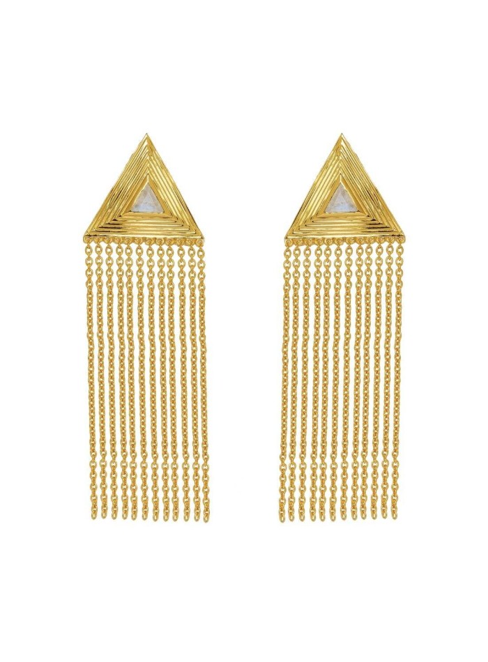 Long party earrings with gold-plated chain fringes