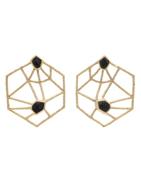 Pendientes de fiesta geométricos dorados con piedras negras Pendientes de fiesta geométricos dorados con piedras negras