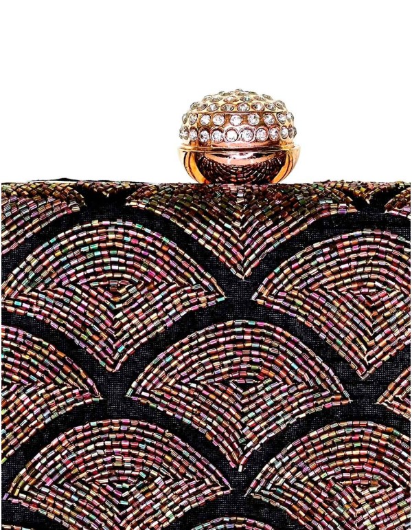 Black evening clutch bag with hand-embroidered rhinestones and jewellery clasp 2