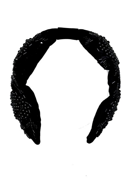 Black handmade rhinestone headband for guests