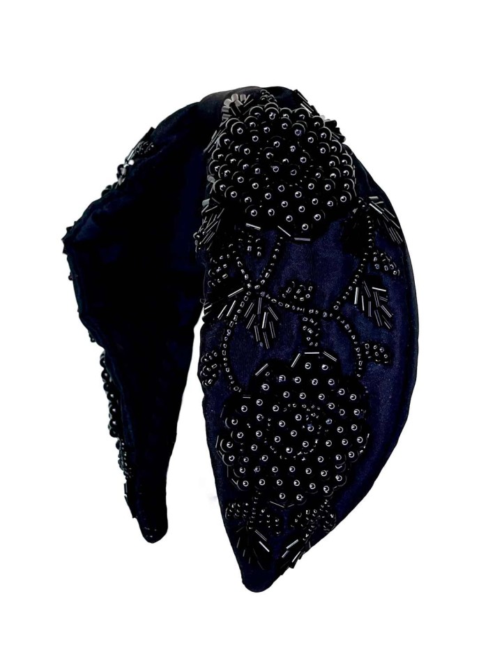 Black handmade rhinestone headband for guests