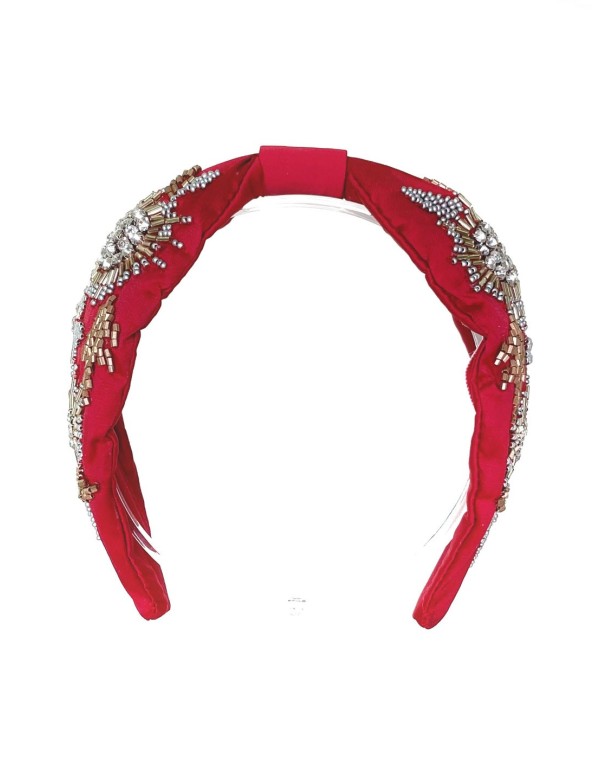 Diadema de invitada  granate de pedrería artesanal 2