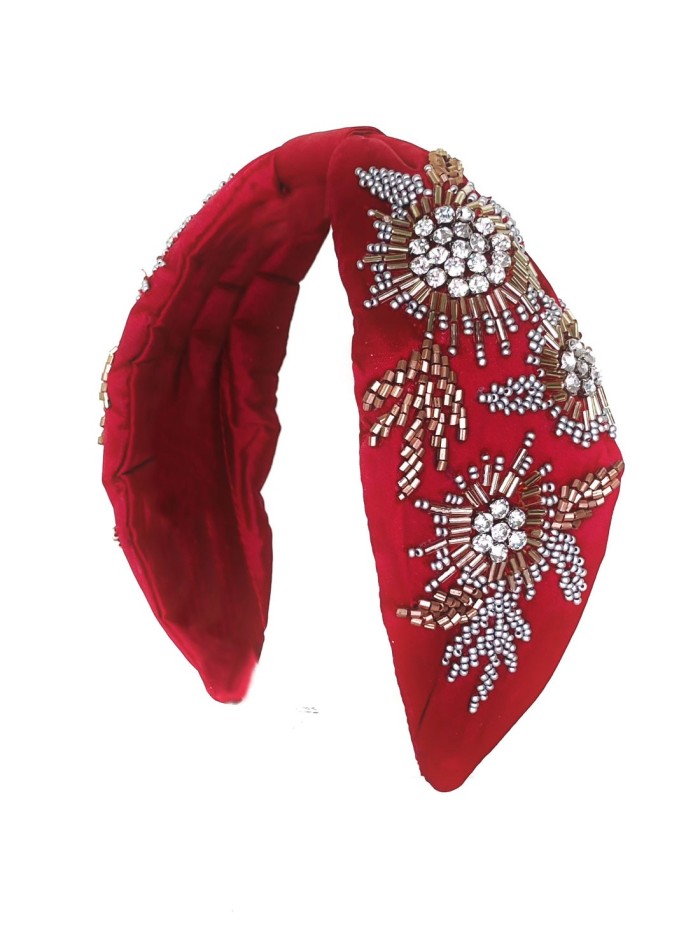 Handmade maroon rhinestone headband for guests