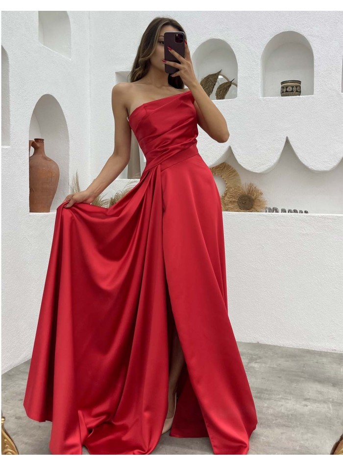 Fashion sexy shiny sale asymmetric strapless evening dress