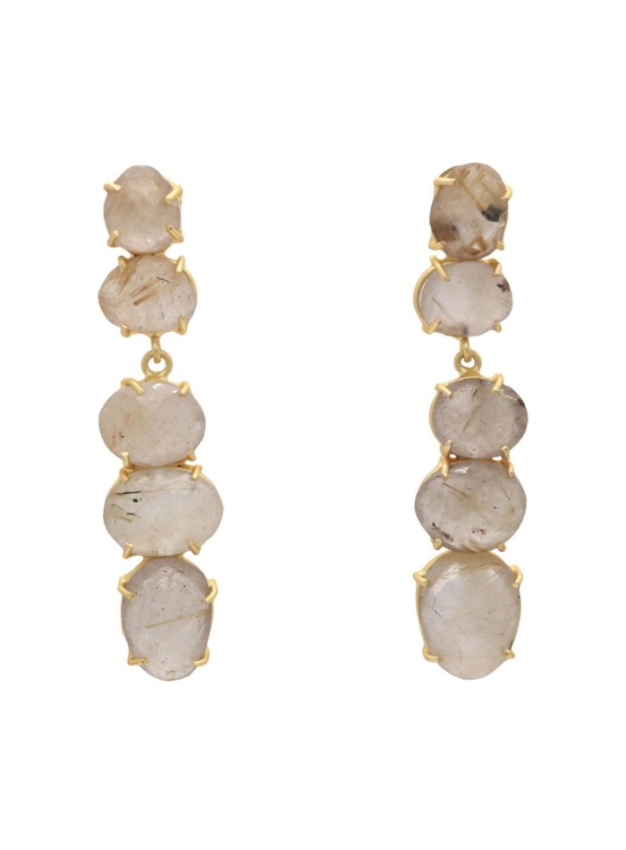 Long party earrings with natural beige stones