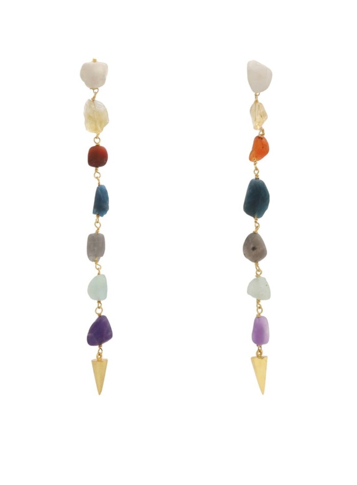 Long party earrings with natural-coloured stones