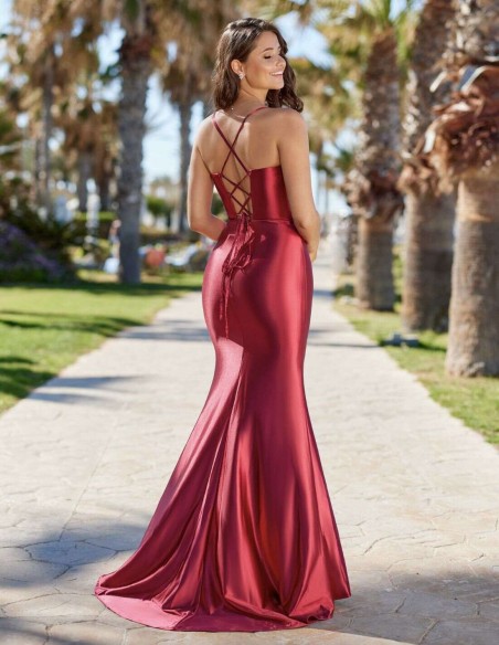 Long party dress with bodice and side slit