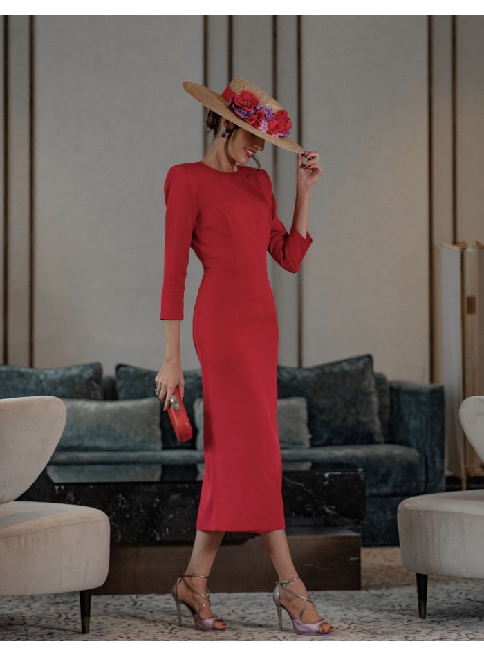 Midi dress with long sleeves and open back - Invitada Perfecta