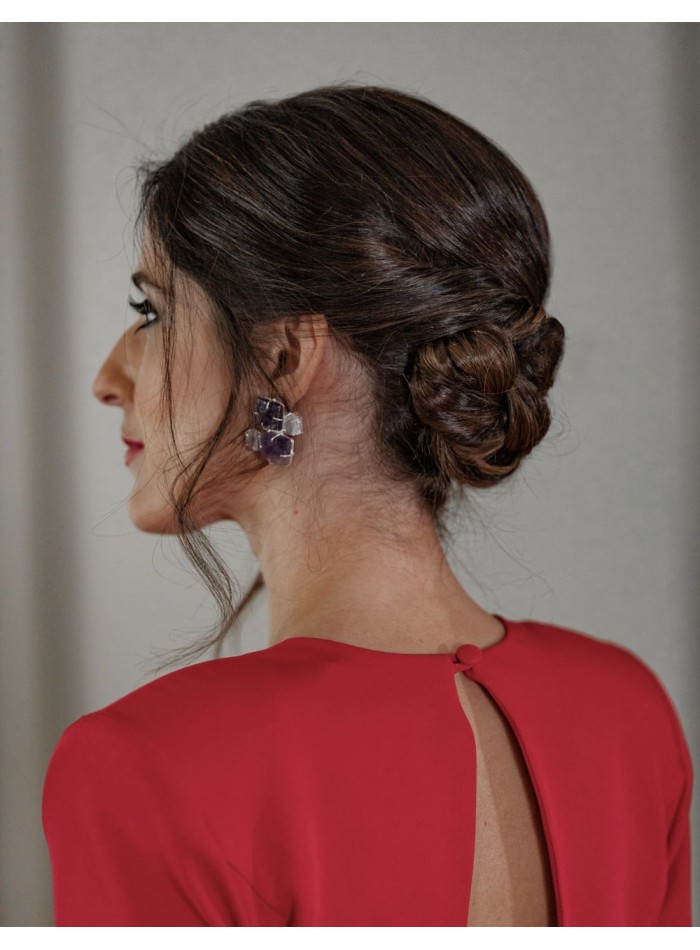 Pendientes amatista y piedra natural blanca - Invitada Perfecta-1