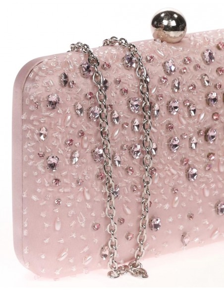Bolso de fiesta con pedrería cosida en raso rosa -2 Bolso de fiesta con pedrería cosida en raso rosa -2