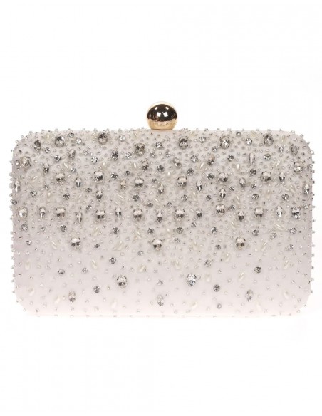 Satin clutch bag with sewn rhinestones