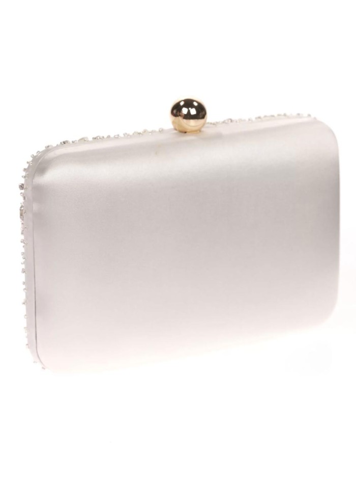 Satin clutch bag with sewn rhinestones INVITADISIMA