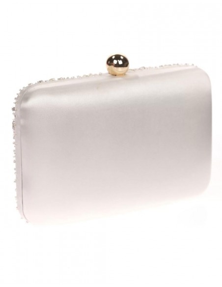 Satin clutch bag with sewn rhinestones