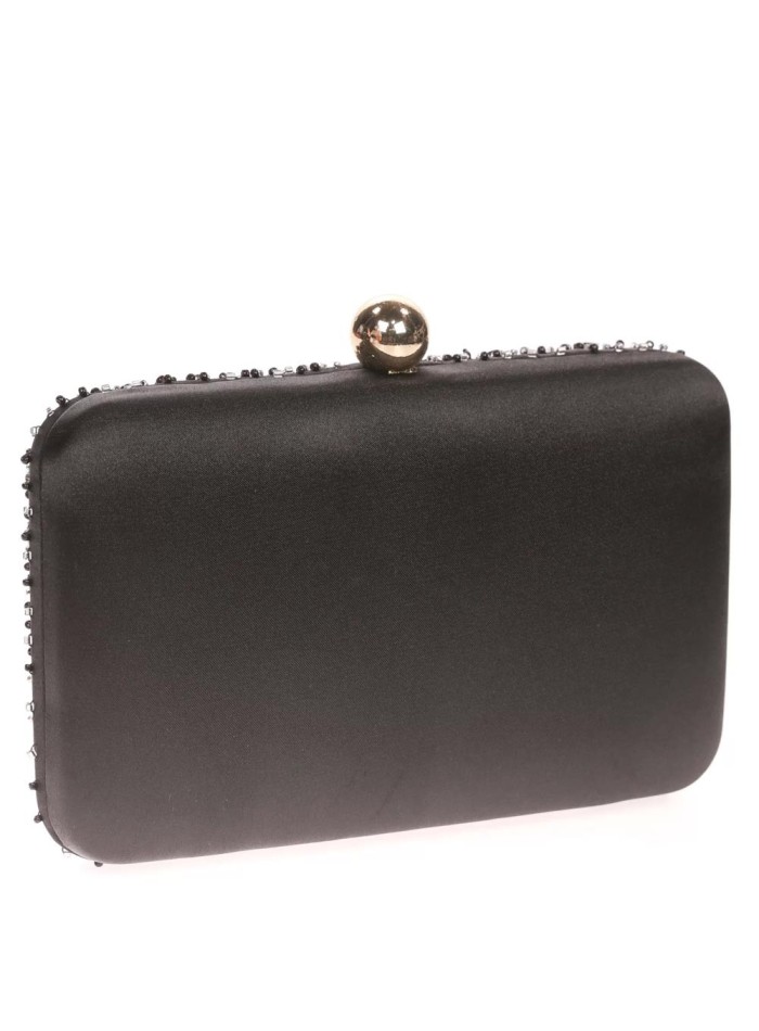 Satin clutch bag with sewn rhinestones | INVITADISIMA