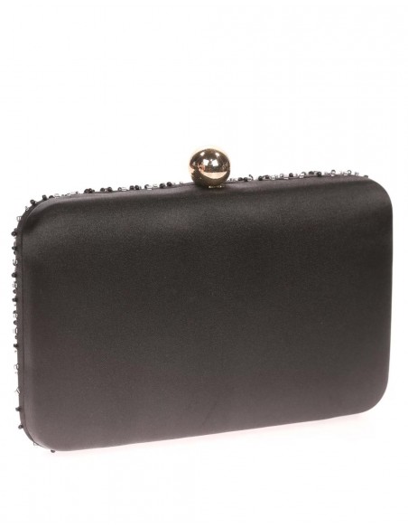 Bolso de fiesta con pedrería cosida en raso negro -1 Bolso de fiesta con pedrería cosida en raso negro -1