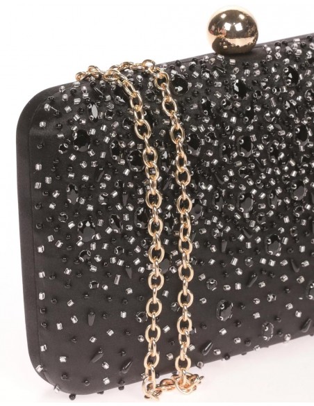 Bolso de fiesta con pedrería cosida en raso negro -2 Bolso de fiesta con pedrería cosida en raso negro -2