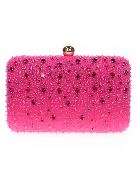 Satin clutch bag with sewn rhinestones