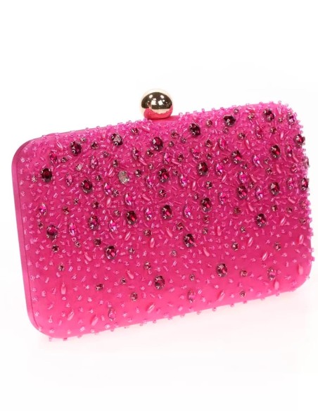 Satin clutch bag with sewn rhinestones