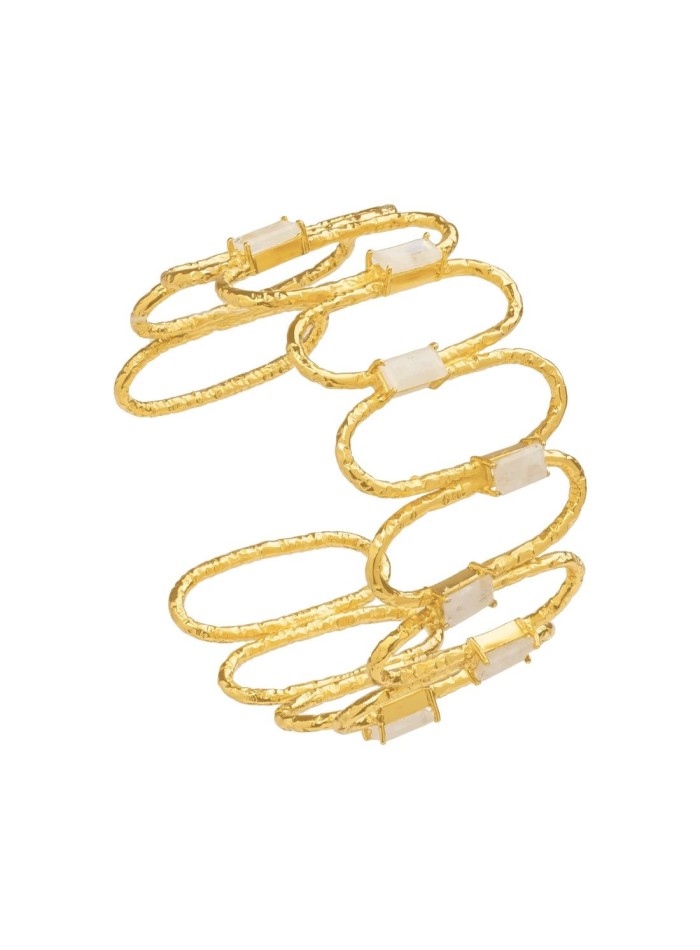 Gold plated party bracelet with a white stone