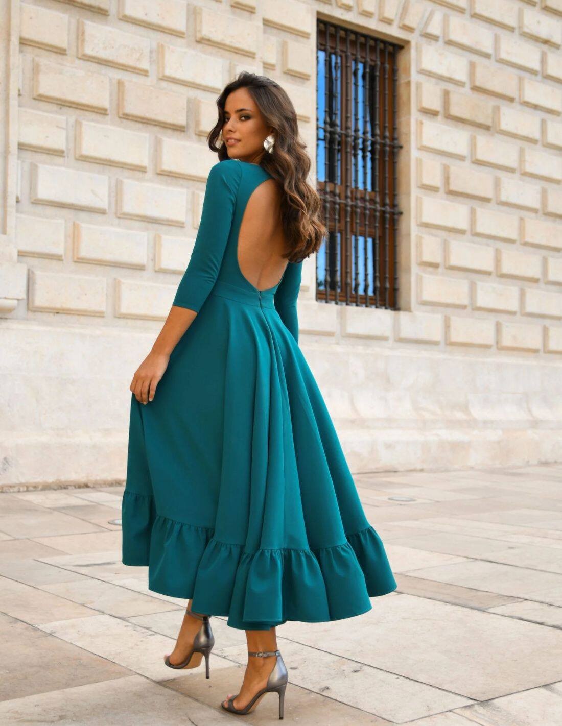 Turquoise green midi party dress | INVITADISIMA