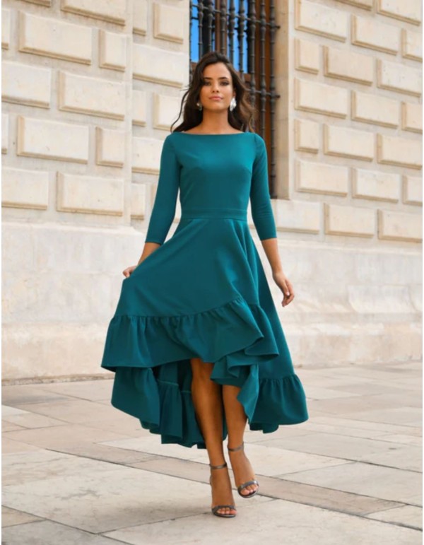 Vestido midi de fiesta verde turquesa con volante en la... 2