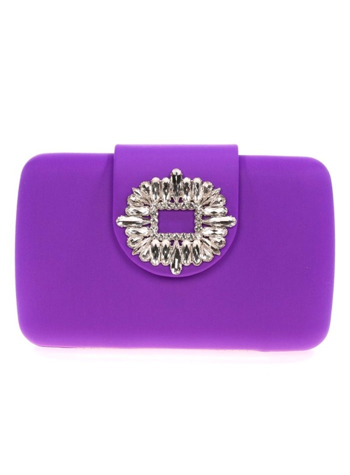 Evening clutch bag with jeweled brooch for wedding guests