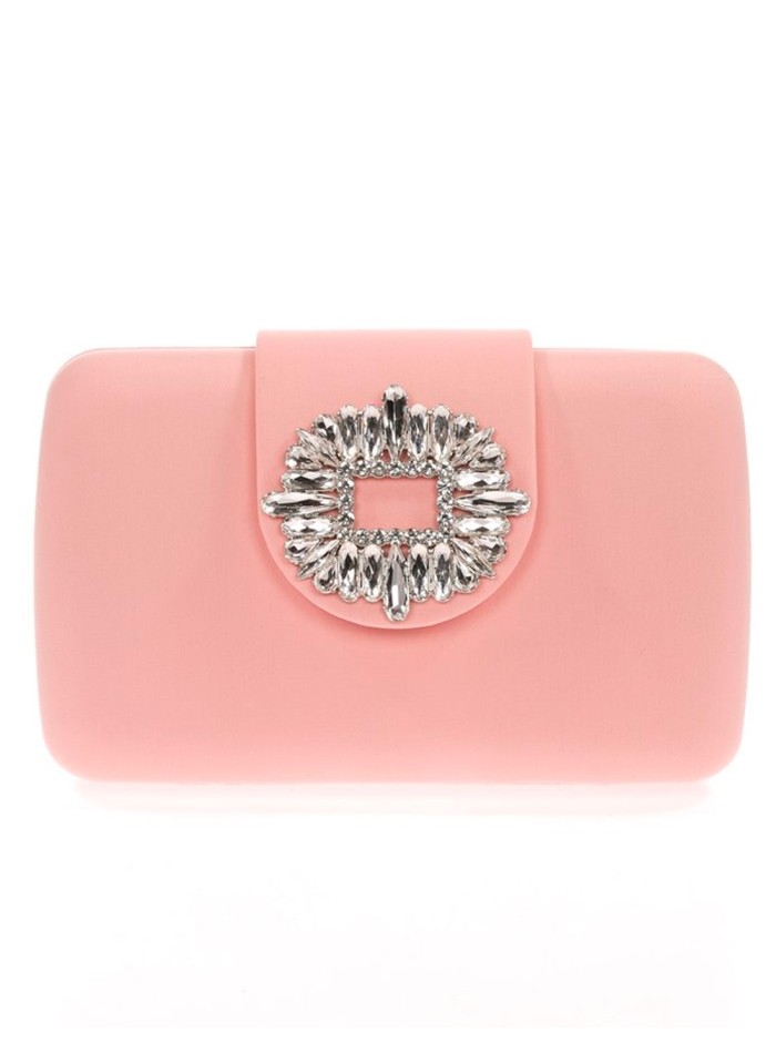 Evening clutch bag with jeweled brooch for wedding guests