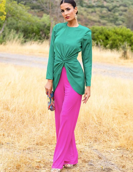 Party outfit with knotted top and bell bottom pants green Party outfit with knotted top and bell bottom pants green