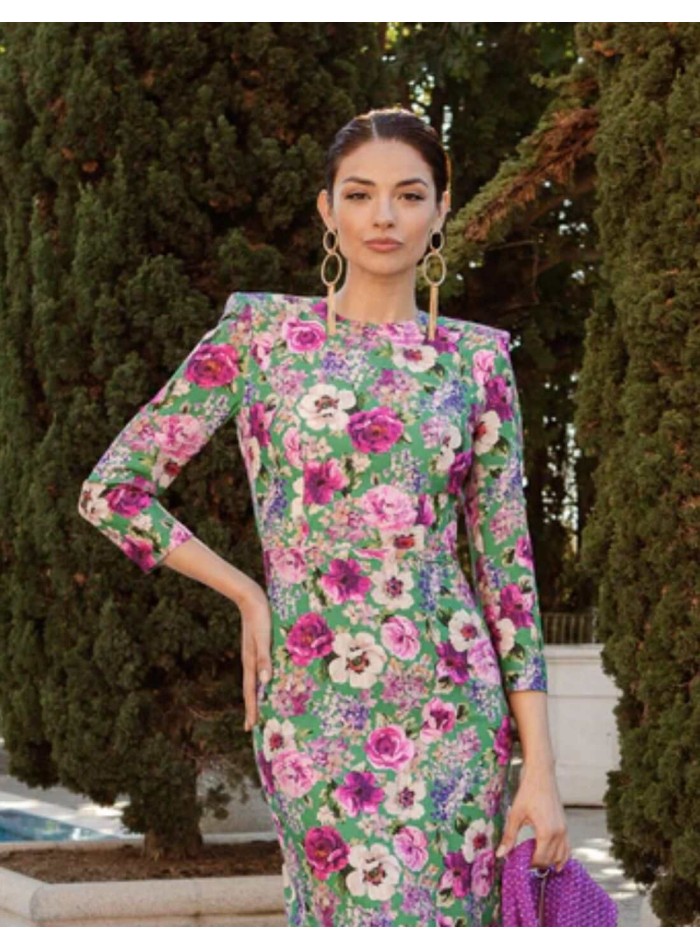 Robe midi à imprimé floral et manches longues