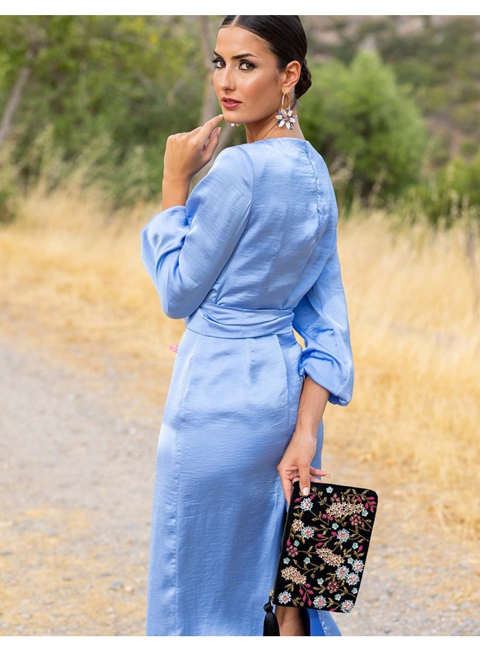 Vestido midi de fiesta con hombrera y lazada para invitada