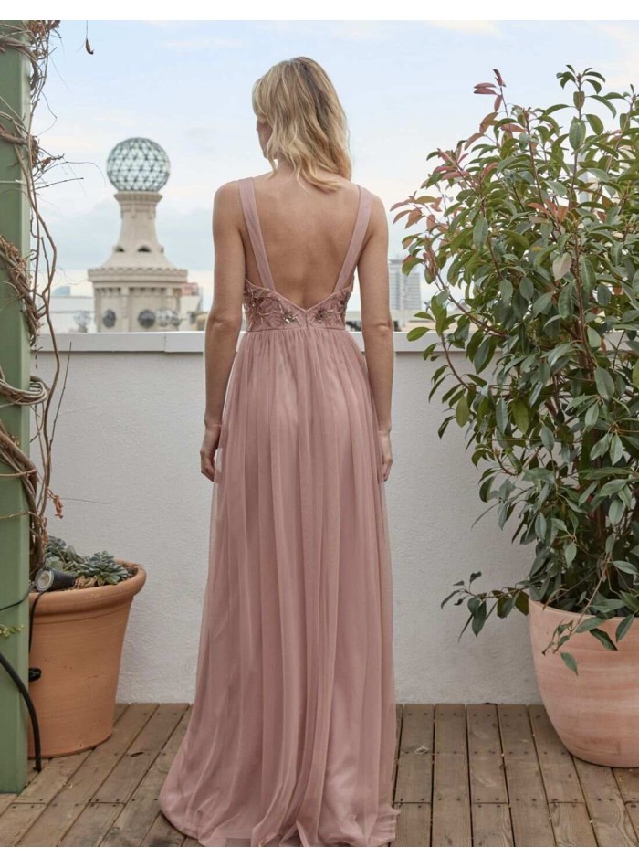 Robe de soirée longue avec décolleté en V et...