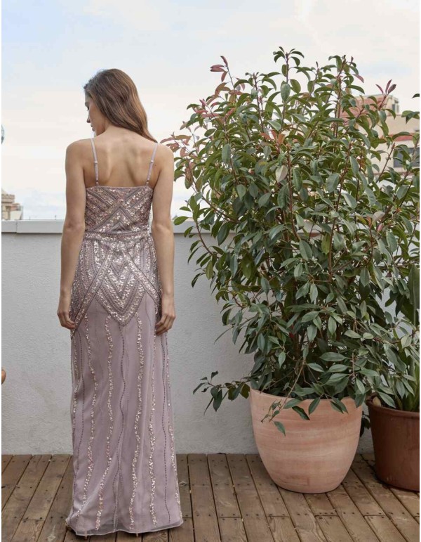 Long party dress with center slit and thin straps 2