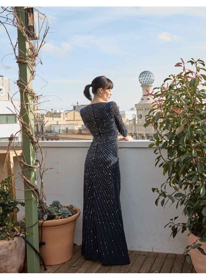 Robe de soirée longue avec nœud central et...