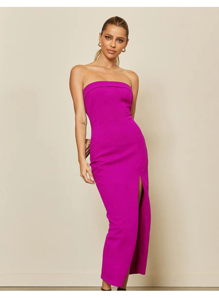Bougainvillea strapless midi dress with side slit and side slit