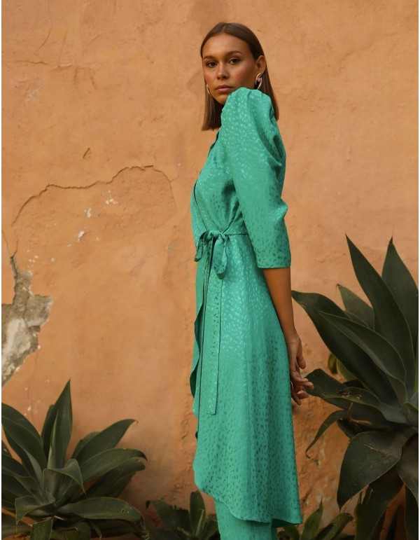 Set crossover blouse and trousers in jacquard green 2