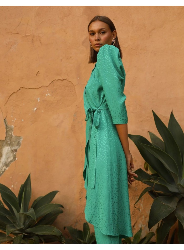 Ensemble blouse croisée et pantalon droit en...