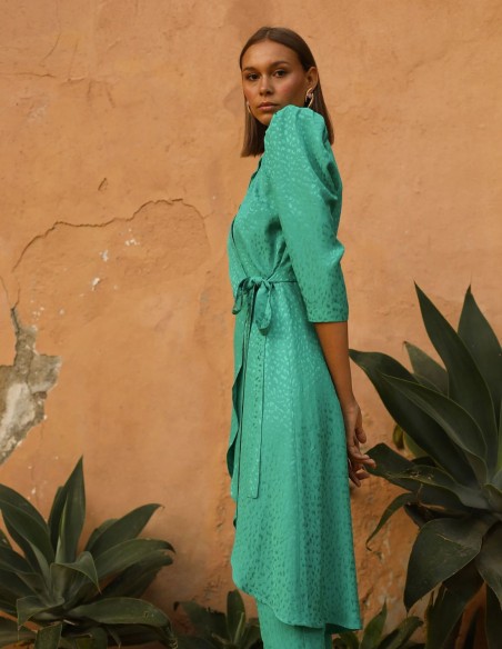 Set crossover blouse and trousers in jacquard green