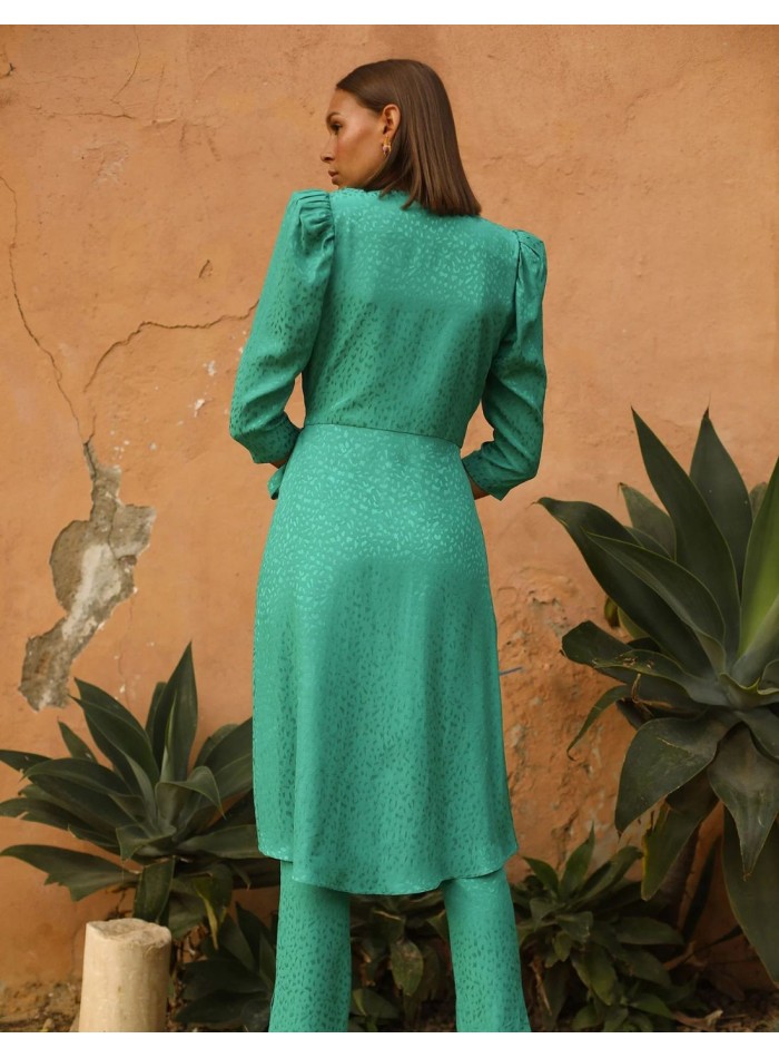 Set crossover blouse and trousers in jacquard...