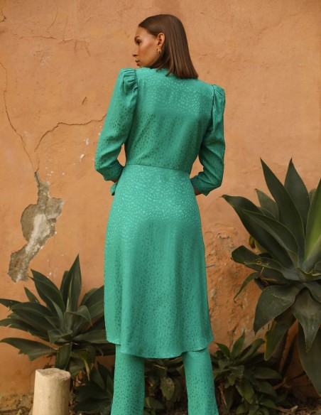 Set crossover blouse and trousers in jacquard green