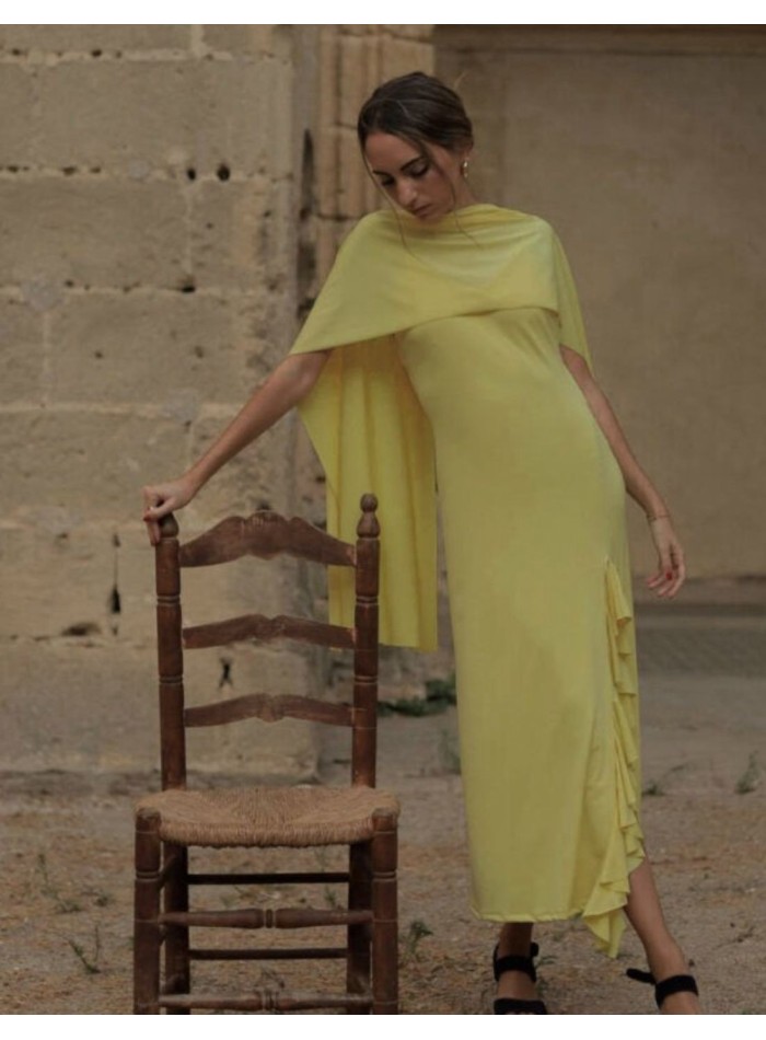 Zarah Yellow High Slit Corset Satin Dress