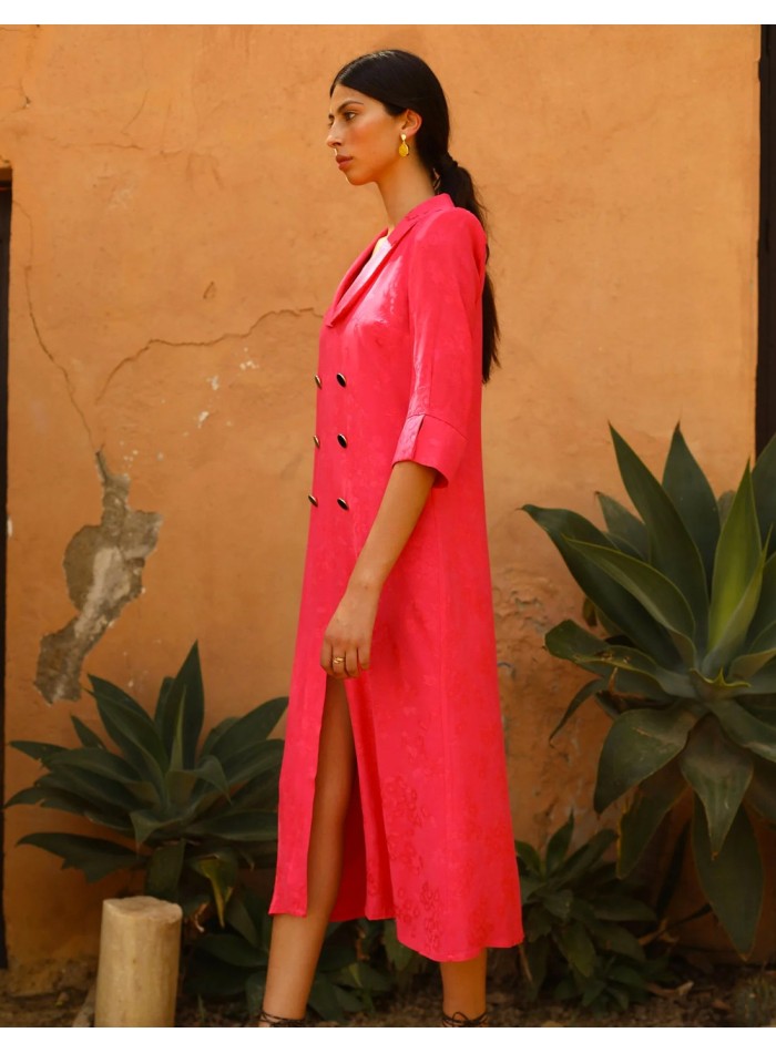 Midi party dress with tuxedo collar and buttons