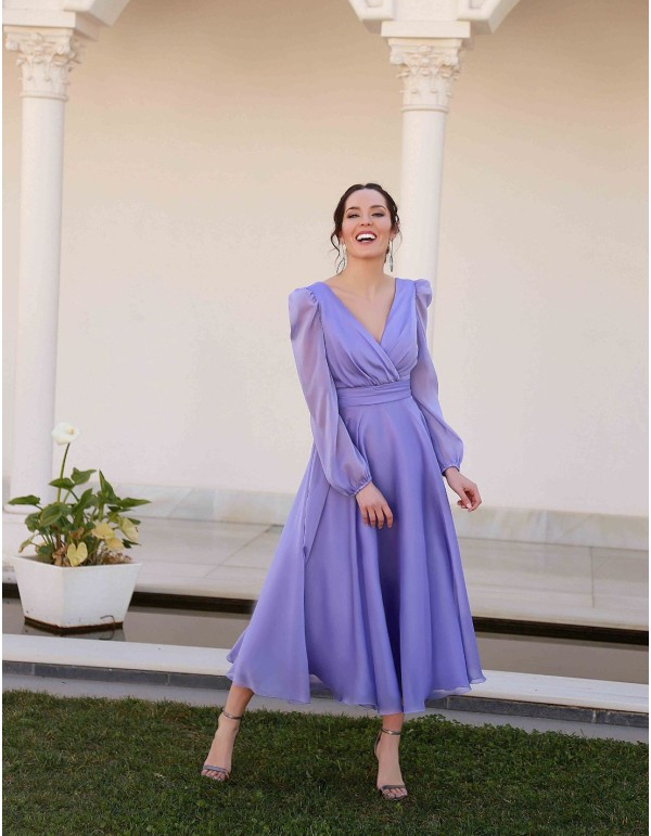 Candance Cruzado Delante Gasa Largo Vestido Con Lazo Caléndula Tallas Grandes main image 1