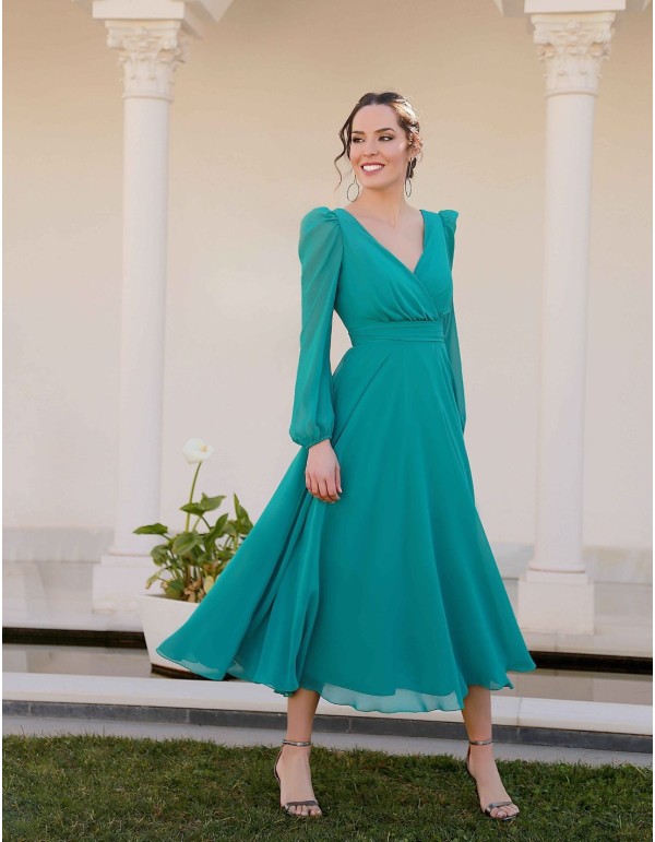 Candance Cruzado Delante Gasa Largo Vestido Con Lazo Azul Royal